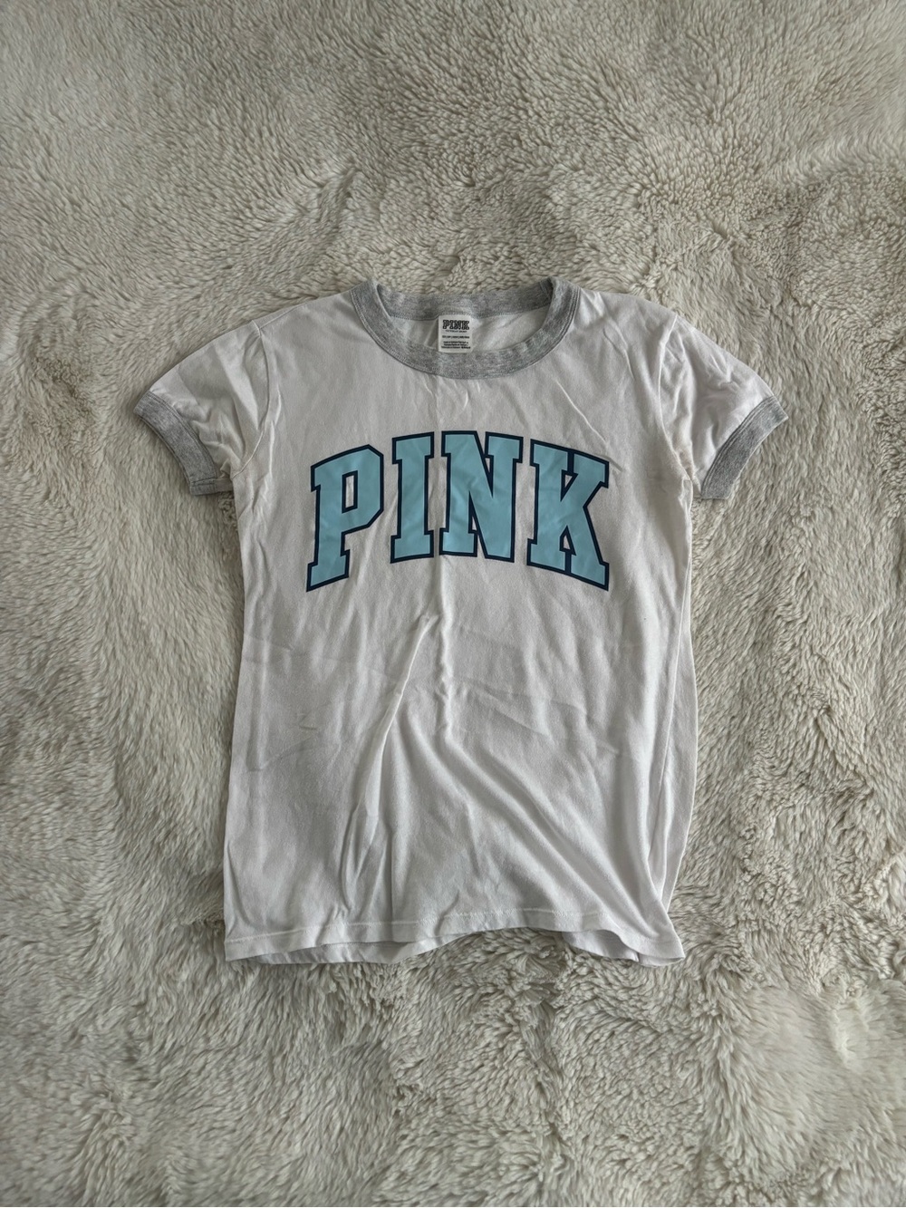PINK Victoria's Secret White Tee with Light Blue Logo